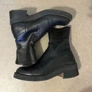 Miista Black leather pull on heeled boot